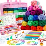 Crochet Yarn Kit for Beginners Adults and Kids, Includes 1650 Yards 30 Colors Acrylic Skeins, User Manual, Hooks, Pink Bag etc, Make Amigurumi & Crocheting Projects, Starter Set for Professionals