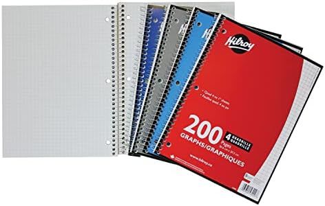 Hilroy Quad Ruled Coil Notebook, 1 Subject, 10-1/2 X 8 Inches, 100 Sheets/200 Pages, Assorted Colour Covers, 1 Notebook (13009)