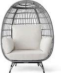 Best Choice Products Wicker Egg Chair, Oversized Indoor Outdoor Lounger for Patio, Backyard, Living Room w/ 4 Cushions, Steel Frame, 440lb Capacity - Gray/White Sand