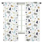 Turquoise and Navy Blue Safari Animal Window Treatment Panels Curtains for Mod Jungle Collection by Sweet Jojo Designs - Set of 2