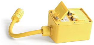 Woodhead 3320L123 Super-Safeway Angled GFCI Outlet Box - Yellow, NEMA 5-15 GFCI, F3 Cord Grip, 6ft. 12/3 SOOW Cord, Duplex Flip Lid Receptacles