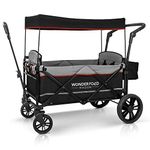 WONDERFOLD X2 2 Passenger Push Pull Twin Double Stroller Wagon with Adjustable Handle Bar, Removable Canopy, Safety Seats with 5-Point Harness (Black)