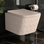 Plantex Ceramic Commode/Rimless Western Toilet/Wall Hung Commode with Soft Closing Toilet Seat Cover- P Trap - (LAS03, Khakhi)
