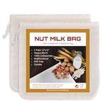 Nut Milk Bag, SANTOW Natural Cheesecloth Bag, 2 Pack 12"x12" 100% Unbleached Cotton Cloth Bag Drawstring Filter for Cheese, Yogurt, Juice, Wine, Cold Brew Coffee and Vegan Milk, Almond Milk Strainer