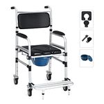 Goplus 4 in 1 Shower Commode Wheelchair, 330lbs Bedside Commode Chair for Toilet with Arms, Portable Rolling Shower Chair with Wheels for Elderly Disabled Handicap Adults Bariatric