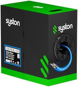 Syston Cable Technology Cat 6E Ethernet Network Cable - 1000 FT,600MHz 23AWG Solid Bare Copper Wire Outdoor/Indoor, Bulk No Ends 10 Ft to 1000 Ft Available, Heat Resistant Riser Rated - CMR