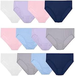 Fruit of the Loom Women's Microfiber Underwear, Lightweight & Sleek, Available in Plus Size, Hi Cut - 12 Pack - Blue/Pink/Grey, 10