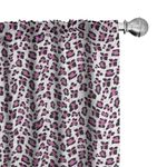 Ambesonne Leopard Print Window Curtain, Pink and Black Coloured Girlish Pattern Safari Savannah Wildlife Theme, Lightweight Decorative Panels Set of 2 with Rod Pocket, 56 x 63 cm, Charcoal White