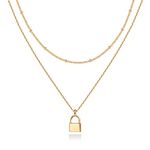 PAVOI 14K Gold Plated Layered Lock Pendant Necklace | Layering Necklaces for Women | Dainty Minimalist Design Pendant (Lock, Yellow Plated)