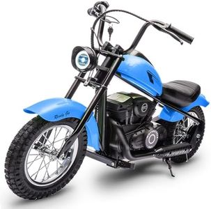 Electric Motorcycle for Kids, 24V 250W Kids Electric Dirt Bike, Two Speed Max Up to 14MPH & 60 Minutes Continuous, with Led Lights, Leather Seat, Rear Brake, Electric Motorbike for Kids/Teens, Blue