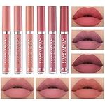 Matte Liquid Lipstick Makeup Set, Nude and Bright Lip Gloss Set Long Last Soft Cream High Pigmented Lip Stain Little Fading Waterproof (6pcs Matte Finish)