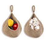 JMGO 2 Packs Jute Hanging Wall Basket Onion Handwoven Hanging Basket Storage for Kitchen Fruit Potato Veggie Vegetable