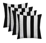 Resort Spa Home Decor Set of 4 Indoor/Outdoor Square Decorative Throw/Toss Pillows Black and White Stripe Fabric Choose Size (17" x 17")