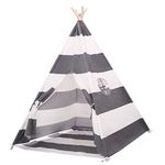 scriptract Kids& Pets 6ft Teepee Tent Playhouse 100% Natural Cotton Canvas with Window & Carrying Bag Foldable Playhouse for Indoor & Outdoor(Grey&White Stripe)