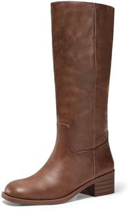 Coutgo Women's Knee High Boots Square Toe Chunky Block Heel Tall Boots Comfortable Low Heel Shoes, Dark Brown, Size 10