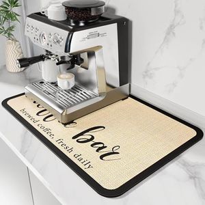 DK177 Coffee Mat Coffee Bar Mat Hide Stain Absorbent Drying Mat with Waterproof Rubber Backing Fit Under Coffee Maker Coffee Machine Coffee Pot Espresso Machine Coffee Bar Accessories-19 x12