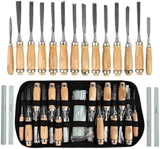 18Pcs Wood Carving Set, 14pcs Wood Carving Tools Manganese Steel + 4pcs Whetstone for Beginners DIY Woodworking Sculpting Whittling with Safety Cap