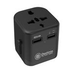 Destinio Universal Travel Adapter - with Dual USB Charger Ports - Premium International Worldwide Charger Plug for Phone, Mobile,Laptop, Camera, Tablet (Black, 5 Year Extended Warranty)