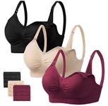 habibee Women's Nursing Bra Seamless Sleep Breastfeeding Maternity Bra with Remove Bra Pads Extenders 3 Pack (L, Black/Beige/Wine Red)