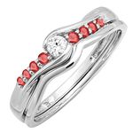 Dazzlingrock Collection 18K Ruby And White Diamond Promise Engagement Wedding Ring Set, White Gold, 5.5, Ruby White Diamond White Gold, Ruby