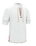 YAOHUOLE Men's Medieval Costume Linen Shirts for Men Halloween Cosplay Viking Pirate Steampunk Vampire Renaissance Gothic Victorian Clothing White M