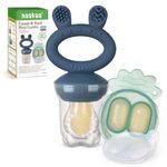 Haakaa Baby Fruit Food Feeder & Mini Freezer Nibble Tray Combo, Breastmilk Popsicle Molds for Baby Cooling Relief, BPA Free Silicone Feeder for Safe Infant Self Feeding, 4 Month+ (Steel Blue)