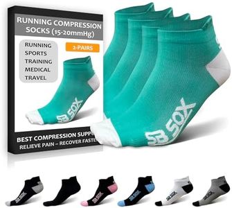 SB SOX Low Cut Athletic Socks – Compression Ankle Socks for Men & Women – 2 Pairs (US, Alpha, Large, Regular, Regular, Green/White)