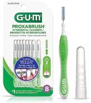 GUM Proxabrush® Go-Betweens® Reusable Interdental Cleaners, Antibacterial Bristles, Protective Travel Cap, 1414C, Green, Size 3, Narrow Tight, 8 Count