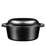 Bruntmor 2-in-1 Pre-Seasoned Cast Iron Dutch Oven With Handles - Crock Pot Black Cast Iron pot with Skillet lid - All-in-One Cookware Braising Pan for Casserole Dish - 7 Quart - Black