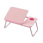 Adjustable Tilting Laptop Stand Bed Table with Foldable Legs for Laptop and Writing, Adjustable Computer Tray with Cup Slot for Working, Reading on Bed, Sofa, Couch, etc., Pink