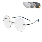 CAOXN Memory Titanium Rimless Reading Glasses Men Women Ultra Light Uv400 Sunglasses Photochromic Transition Presbyopic Eyeglasses,+150