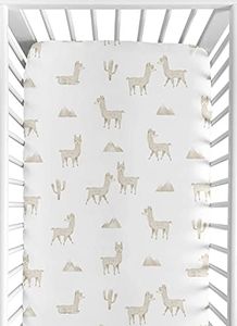 Sweet Jojo Designs Boho Llama Boy Girl Fitted Crib Sheet Baby or Toddler Bed Nursery - Gender Neutral Beige Taupe Tan White Bohemian Southwest Aztec Watercolor Mountain Cactus Alpaca Farmhouse Animal