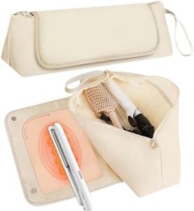 AKIT Hair Tool Travel Bag for Flat Irons, Hair Accessories, Hair Dryer, Straighteners, Hair Travel Bag with Heat Resistant Mat, Portable Organizer Curling Iron Travel Case Essentials for Women-Beige