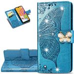 LEMAXELERS Samsung Galaxy J3 2018 Case Bling Diamond Butterfly Embossed Wallet Flip PU Leather Magnetic Card Slots with Stand Cover for Samsung Galaxy J3 2018 Diamond Butterfly Blue SD