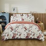 FADFAY Duvet Cover Set Queen Shabby Beige Floral Bedding Elegant Peony Farmhouse Bedding Soft 800 Thread Count 100% Egyptian Cotton Comforter Cover Set with Hidden Zipper Closure, 3Pcs-Queen Size