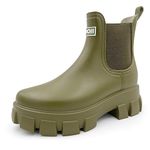 AMOJI Women Platform Chelsea Boots Men Rain Boot Adult Rubber Ankle Shoes CB917 Olive Size 7 Women/6Men