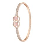 I Jewels Stylish Rose Gold Plated Cubic Zirconia American Diamond Adjustable Bracelet For Women & Girls (Style 1)