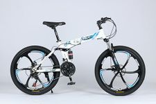 selling united 26inch Foldable Mountain Bike Dual Suspension Hardtail Bicycle Men Women Mountain Bike 21 Speed Drivetrain Lightweight Frame Sport Cycling Bike for Adult (White)