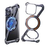 NIFBANG Z Shape for iPhone 15 Pro Max Phone Case with Magsafe,Frameless Metal with Magnetic Ring Stand,360°Rotating Kickstand Protective Cover,Slim Shockproof Bumper Cases for iPhone 15 Pro Max,Black