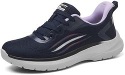 Treesky Non Slip Work Shoes for Women in Food Service - Slip Resistant, Comfortable & Lightweight Sneakers, Suitable for Restaurant, Kitchen & Nursing Crews (Navy Blue & Purple, Size 7.5)