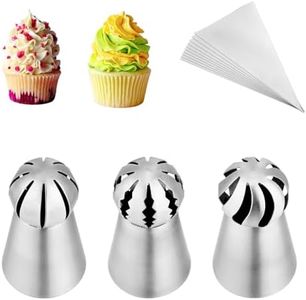 Kasmoire 3Pcs/set Ball Russian Piping Tips,Stainless Steel Russian Piping Tips with 10Pcs Disposable Piping Bags,Cake Icing Nozzles Flower Cake Decorating Tips Kit For Baking