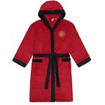 Manchester United Mens Dressing Gown Robe Hooded Fleece Official Football Gift, Red, M