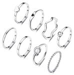 YADOCA 8pcs 2MM Stainless Steel Rings for Women Men 14K Gold Plated Stacking Rings Fashion Simple Plain Knuckle Stacking Midi Thumb Dainty Thin Heart Knot Stackable Statement Band Rings Set Size 5-11 Silver Gold Tone