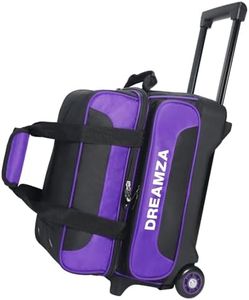 DREAMZA 2 Ball Bowling Bag with Wheels, Double Bowling Ball Bag 2 Ball Roller w/Separate Compartment for Shoes Up to US Mens Size 16, w/Retractable Handle Extends to 40" & Accessories Pocket