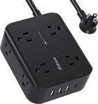 Surge Protector Power Bar -Flat Plug, Wall Mount, 8 Wide Outlets with 4 USB Ports (1 USB C), 5FT Heavy Duty Extension Cord with Multiple Outlets, Charging Station Overload Protection for Home Dorm