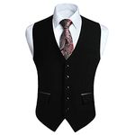 HISDERN Men's Black Waistcoat Formal Wedding Waistcoats Solid Colour Classic Business Party Tuxedo Suit Vest with Fashion Pockets Regular Fit XS