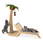 Lechansen Cat Scratching Post with Bed,29.5 Inch Tall Palm Tree Cat Scratching Post for Indoor Cats, with Lounge Chair 2 in 1 Fun Sisal Rope Tall Cat Scratcher with Ball for Indoor Adult Cat/Kitten