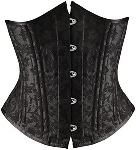 SHAPERX Women's Waist Training Corsets Underbust Heavy Duty 26 Steel Boned Hourglass Silhouette Body Shaper, SZ1912-2-Black-S