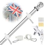 NQ 6FT (1.8M) Flag Pole for Garden with Flag Pole Holder, Stainless Steel Flag Pole Kit for House, Flag Pole for Outdoor, Wall Mounted Flag Pole(Silver)