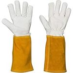 Suse's Kinder Welding Gloves for Women, Fireproof, Top Grain Cowhide Heat Resistant Lined Hand Weld (Yellow White, Small)